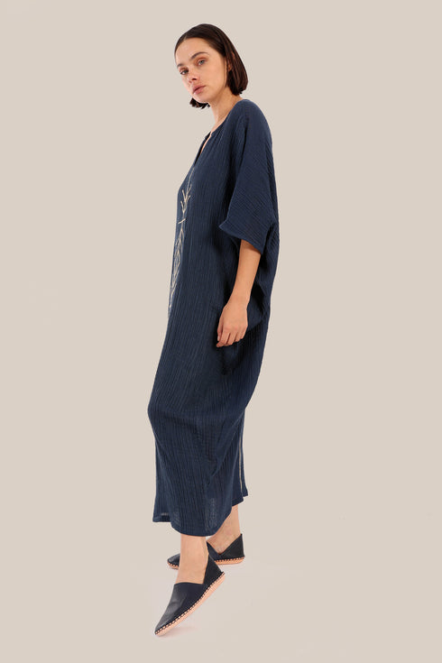 Embroidered Long dress with front bottom slit